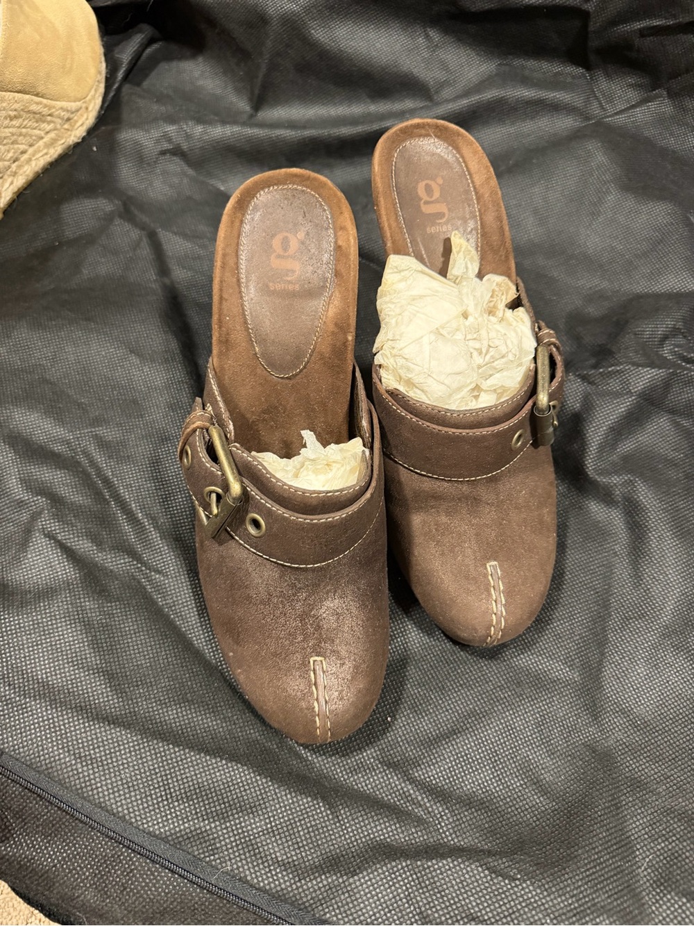 Cole Haan Brown Suede Buckle Mules